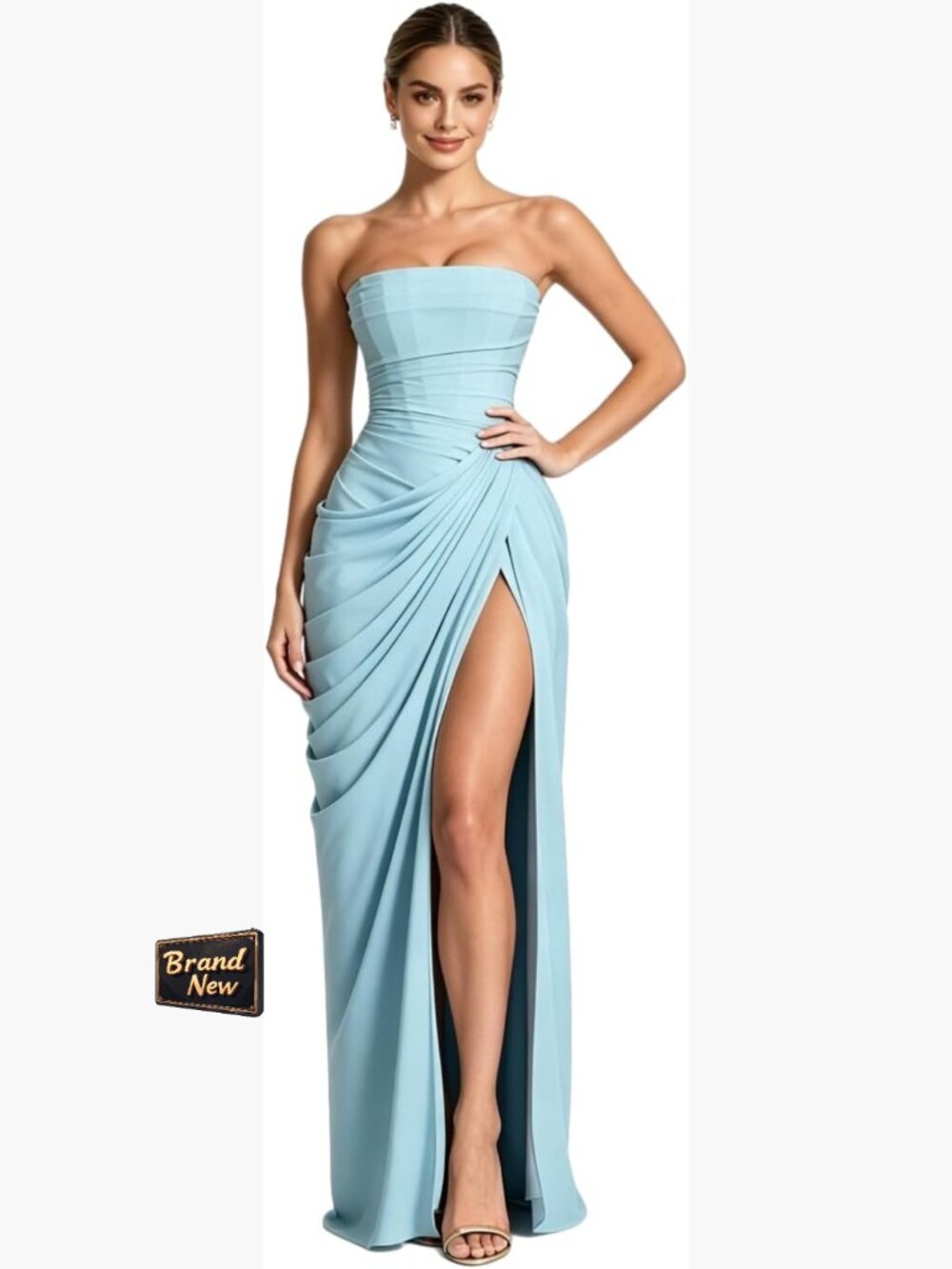 Strapless Corset Prom Dress Ruched Bodycon High Slit Maxi